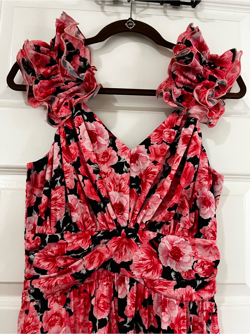 Grace Karin Coral Pink Floral V-Neck Midi Dress - Picture 4 of 13